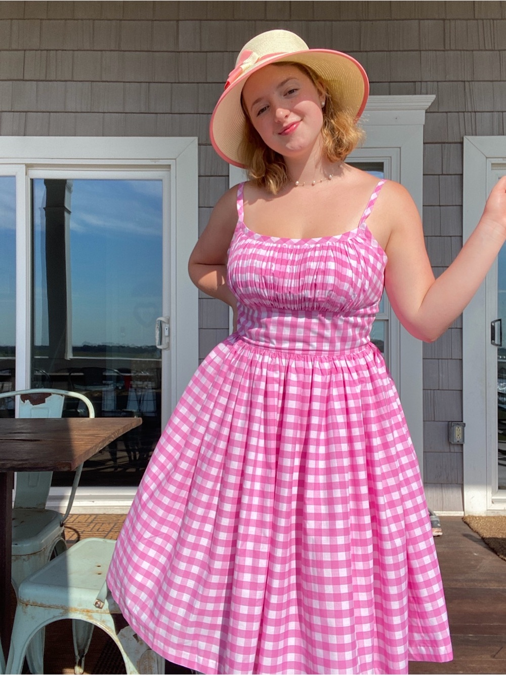 Pink Gingham Dress One-of-a-Kind Playful Picnic Gown - Picture 3 of 8